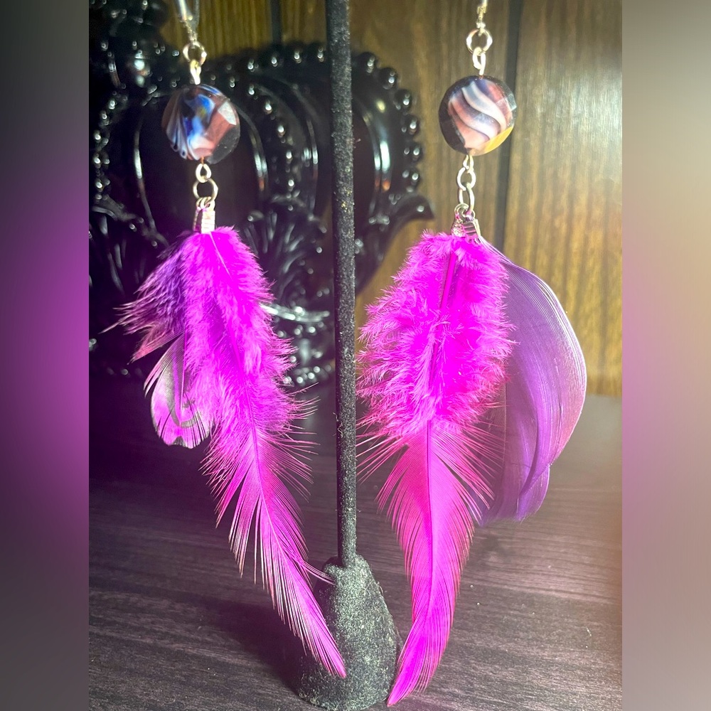 Feather Drop Earrings- Purple